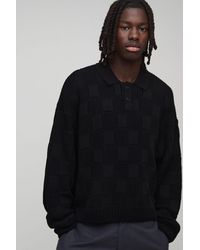 BoohooMAN - Oversized Rib Mixed Cable Knitted Polo - Lyst