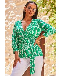 Sosandar - Morocco Print Wrap Jersey Top - Lyst