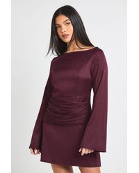 Boohoo - Satin Wrap Waist Long Sleeve Mini Dress - Lyst
