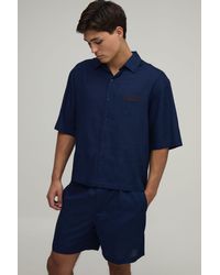 BoohooMAN - Linen Embroidered French Riviera Oversized Boxy Shirt & Baggy Shorts Set - Lyst