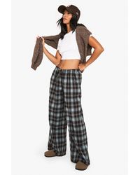 Boohoo - Petite Flannel Wide Leg Drawcord Waist Pants - Lyst
