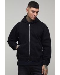 BoohooMAN - Tall Washed Denim Zip Up Hoodie - Lyst
