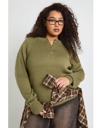 Boohoo - Plus Exposed Seam Henley Knitted Jumper - Lyst