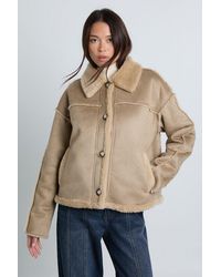 Boohoo - Fur Detail Suede Collared Aviator Jacket - Lyst