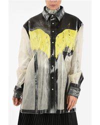 Maison Margiela - Mm0 Lak Oversize Overhemd Met Drukknoop In Wit, Grijs - Lyst