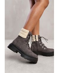 Where's That From - Wheres 'Kaia' Lace Up Ankle Boot With Sherpa Trim And Chunky Sole - Lyst