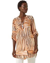 Roman - Abstract Linear Print V-Neck Button Top - Lyst