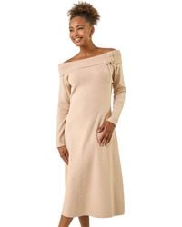 Roman - Floral Bardot Knit Midi Dress - Lyst