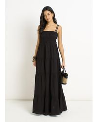 Gini London - Cotton Shirred Strappy Flare Maxi Dress - Lyst