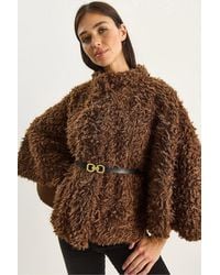 Bianco Lucci - Oversize Plush Coat With Jacket Collar - Lyst