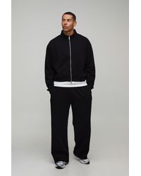 BoohooMAN - Oversized Boxy Zip Through Funnel Neck And Wide Leg Jogger - Lyst