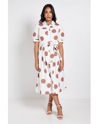 Wallis - Petite Polka Dot Print Pintuck Midi Shirt Dress - Lyst