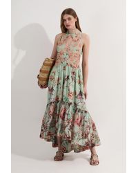 Karen Millen - Floral Applique Lace Maxi Dress - Lyst