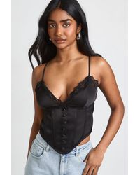 Boohoo - Lace Trim Boned Corset Top - Lyst