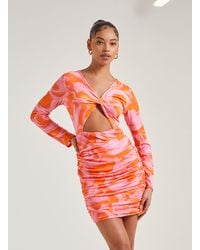 Pink Vanilla - Marble Twist Long Sleeve Cut Out Ruched Mini Dress - Lyst