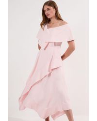 Karen Millen - Premium Tailored Linen Asymmetric Shoulder Full Midi Dress - Lyst