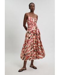Karen Millen - Cotton Linen Printed 3D Floral Bubble Hem Midi Dress - Lyst