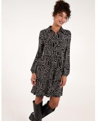 Blue Vanilla - Geometric Button Front Smock Shirt Dress - Lyst