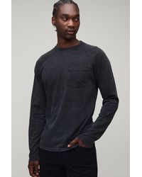 BoohooMAN - Tall Essential Washed Regular Fit Raglan Long Sleeve Front Pocket T-Shirt - Lyst