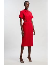 Karen Millen - Compact Stretch Tipped Tab Detail Tailored Pencil Dress - Lyst