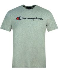 Champion - Klassiek Scriptlogo Grijs T-shirt - Lyst