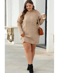 Azura Exchange - Parchment Cable Knit Drop Shoulder Loose Fit Sweater Dress - Lyst