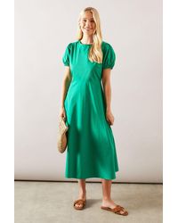 Wallis - Petite Cotton Puff Sleeve Midi Dress - Lyst