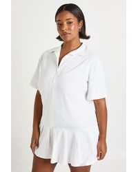 Boohoo - Plus Pleated Hem Skater Shirt Dress - Lyst