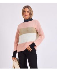 Gini London - Stripe Knit Slash Neck Oversized Jumper - Lyst