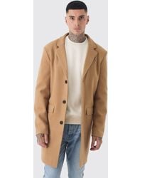 BoohooMAN - Tall Single Breasted Wool Look Overcoat - Lyst