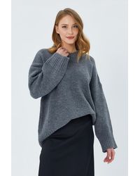 MixRay - Oversized Ribbed Knit Sweater With Crew Neck - Lyst