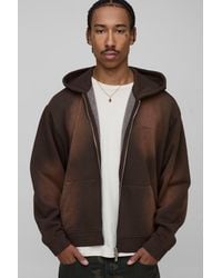 BoohooMAN - Oversized Boxy Spray Wash Embroidered Double Ended Zip Through Hoodie - Lyst