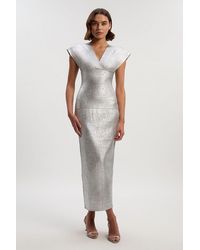 Karen Millen - Foil Metallic Figure Form Angel Sleeve Knit Maxi Dress - Lyst