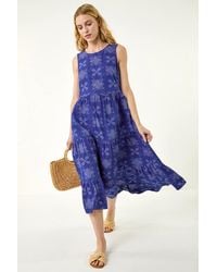 Roman - Floral Motif Tiered Midi Dress - Lyst