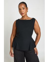 Boohoo - Plus Linen Look Slash Neck Peplum Top - Lyst