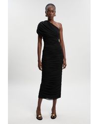 Karen Millen - Bandage Mesh Gathered Asymmetric Neck Knitted Maxi Dress - Lyst