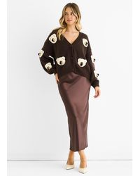 Gini London - Schokoladenfarbener 3D-Kontrast Teddy Häkelcardigan - Lyst