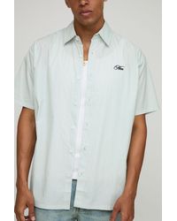 BoohooMAN - Oversized Stripe Embroidered Short Sleeve Shirt - Lyst