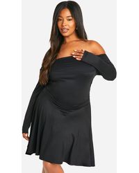 Boohoo - Plus Off Shoulder Long Sleeve Skater Dress - Lyst