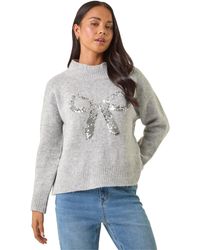 Roman - Petite Sequin Bow Knit Jumper - Lyst