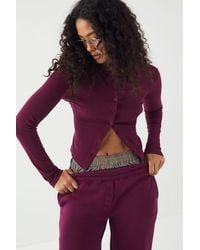 DSGN Studio - Ribbed Script Embroidery Button Through Long Sleeve Top - Lyst