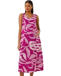 Roman - Leaf Print Shift Midi Dress - Lyst