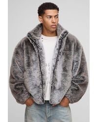 BoohooMAN - Oversized Fit Two Tone Faux Fur Funnel Neck Zip Through Jacket - Lyst
