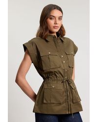 Karen Millen - Cotton Sateen With Lace Trim Pocket Detail Jacket - Lyst
