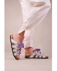 Where's That From - 'Paradox' Strappy Flat Sandals With Printed Ribbon Detailing Faux Leather - Lyst
