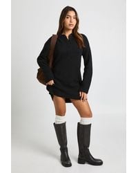 Boohoo - Collar Detail Oversized Rugby Knitted Mini Dress - Lyst