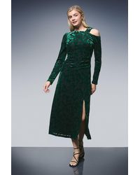 PRINCIPLES - Asymmetric Neck Velvet Devore Midi Dress - Lyst