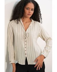 Bigdart - Striped Linen Blend Shirt With Tie Detail - Lyst