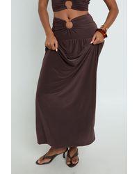 Boohoo - Double Layer Slinky Ruched Maxi Skirt With Ring Trim - Lyst