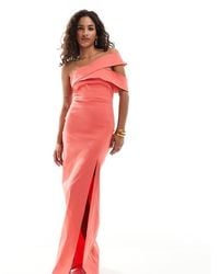 Vesper - Petite Bengaline One Shoulder Asymmetric Cut Out Detail Thigh Split Maxi Dress - Lyst